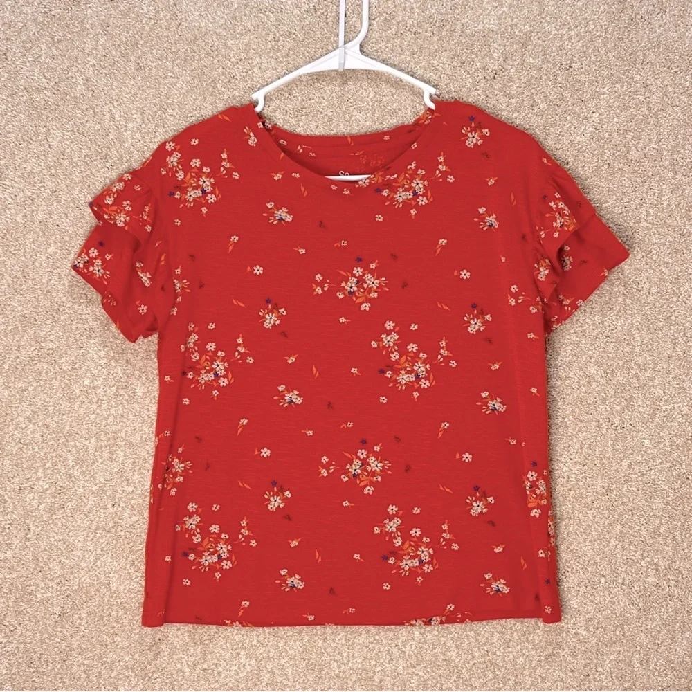 Kids‎ Floral Short Sleeve Tee size 14 stretchy ruffle sleeve tshirt